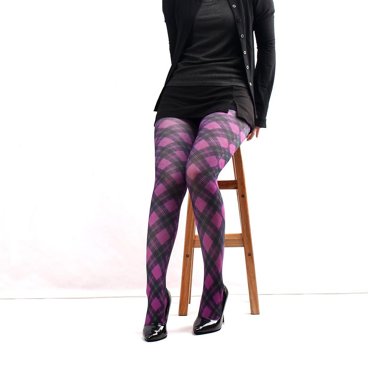 Patroon Gedrukte Retro Panty's Voor Vrouwen 17 Stijl Patroon Panty's Vrouwelijke Lente Nieuwe Ster Ruit Lange Sokken Kleur Panty's One Size black