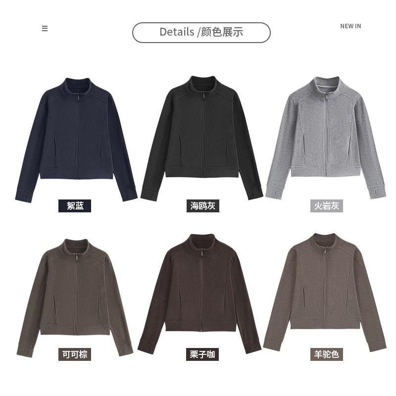 1776 Womens Slim Fit Stand Collar Zip Up Short Coat Casual Versatile Sweatshirt Top