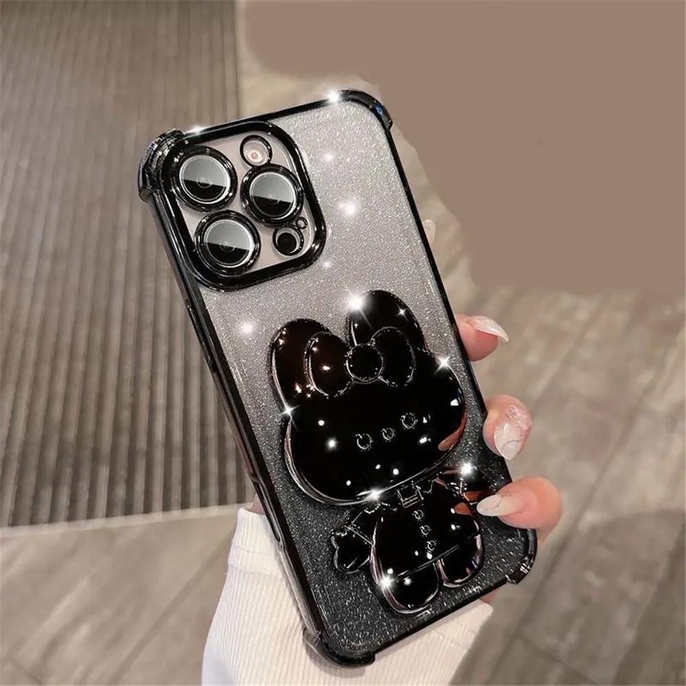 Shockproof Glitter Phone Case For Huawei Nova 13 Pro 12 11 10 9 8 7 6 5 Pro SE Invisible Makeup Mirror Rabbit Stand Soft Cover