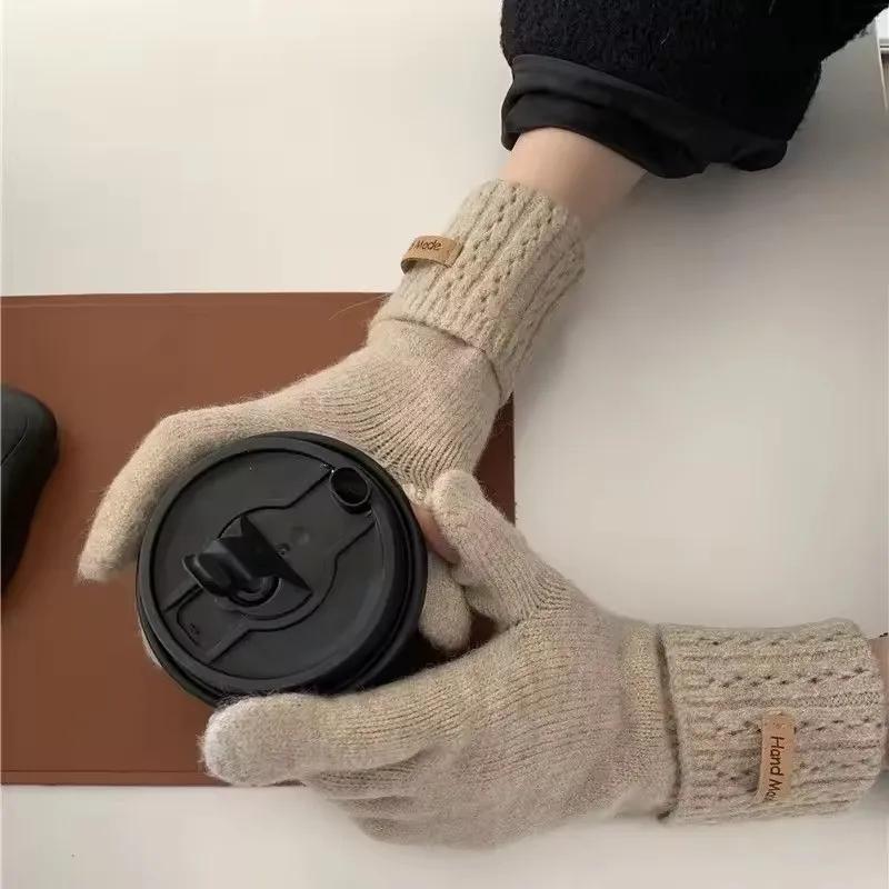 High Quality Knitted Gloves For Women Missing Fingers Touch Screen Protector Gloves Simple Washable Full Finger Gloves