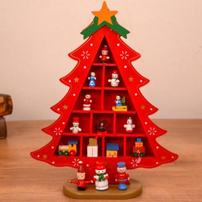 1PC Wooden Christmas Tree Creative Scene Layout Ornaments 3D Red Xmas Table Desktop Decoration Christmas Supplies