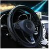 Leather Car Steering Wheel Cover Breathable Anti-Slip 15''/38cm Black Universal