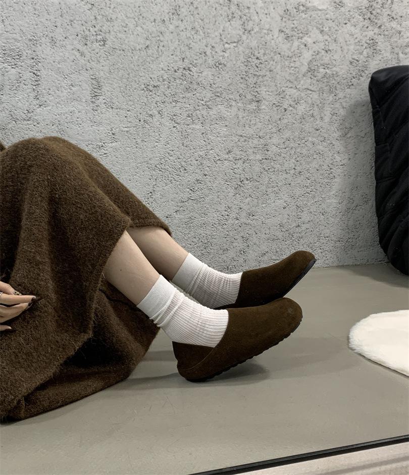 Lazy Wind! Retro Round Head Ugly Cute One-pedal Boken Single Shoes 2025 Autumn and Winter Soft-soled Grandma Shoes