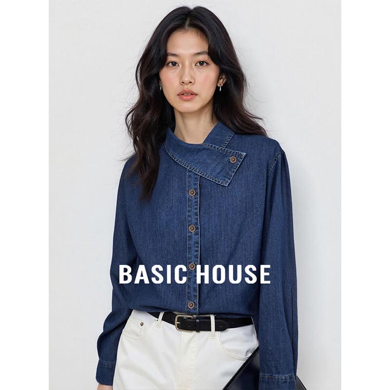 Basic House Women s Cross-Collar Denim Shirt L