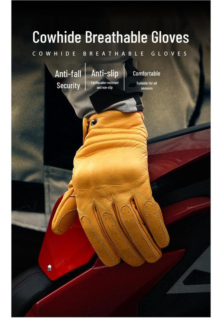 Men's Harley Retro Cowhide Windproof Motorcycle Gloves, Protective and Anti-fall for All Seasons Outdoor Riding.