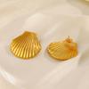 Stainless Steel Textured Shell Big Stud Earrings Distinctive 18K Gold Color Geometric Metal Waterproof Luxury Jewelry