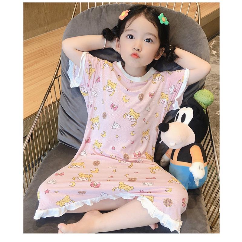 Little Girls Sweet Princess Cartoon Print Summer Thin Sleep Dress Kids Home Nightgown