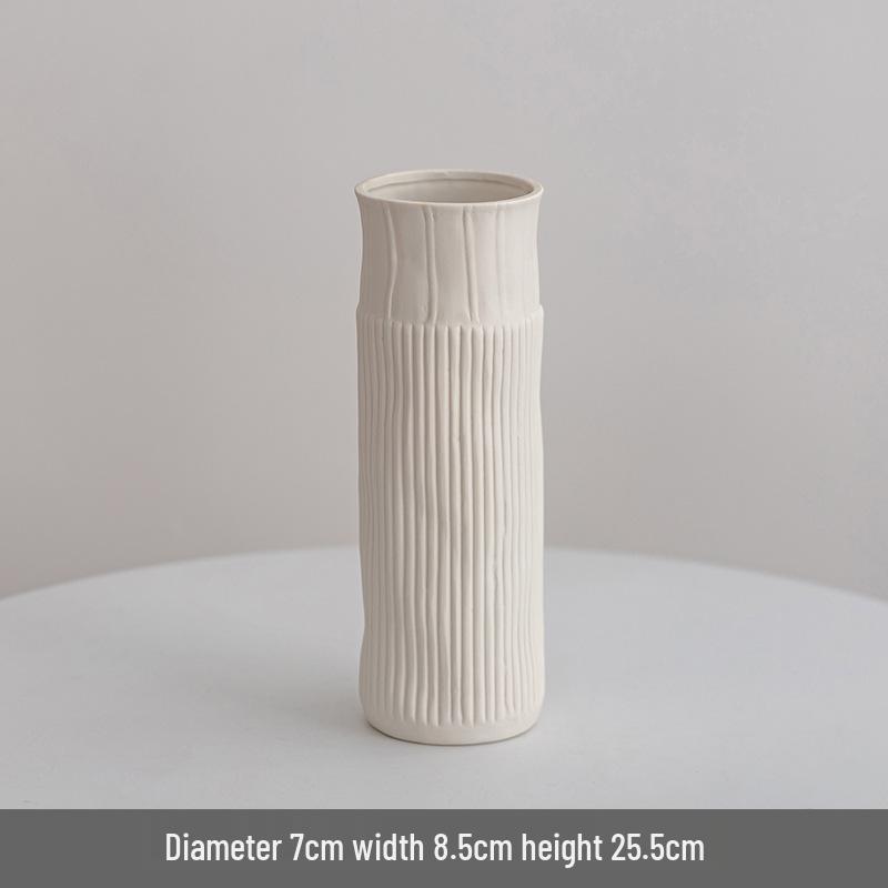 European Frosted Vertical Stripe Ceramic Vase Set for Home Decoration