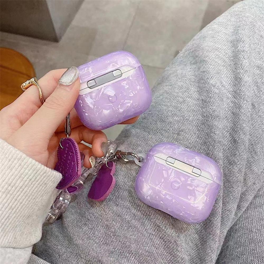 For AirPods 4 Protective Case Shell Texture Pattern TWS Earbuds Soft TPU Cover with Heart Strap