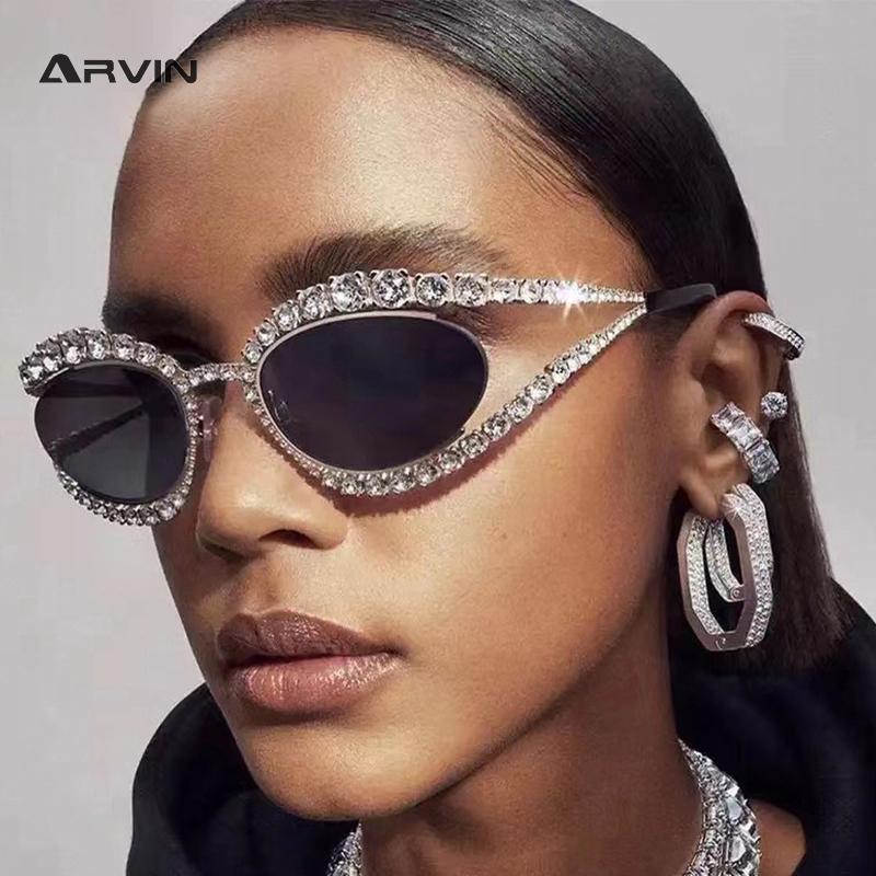 Fashion Luxury Crystal Shiny Sunglasses Women Sexy Cat Eye Rhinestone Party Elegant Sun Glasses Female Shades