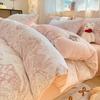 Class A Maternal And Infant Grade Thickened Warm Milk Fleece Four-Piece Set Coral Fleece Carved Fleece Quilt Cover Fleece Bed Sheet Mattress 3