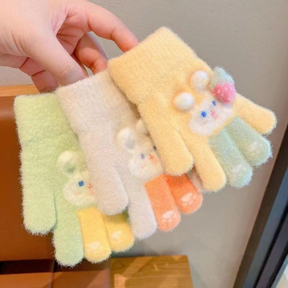Cartoon Rabbit Children Full Fingers Gloves Plush Windproof Gloves Cute Kids Knitted Gloves