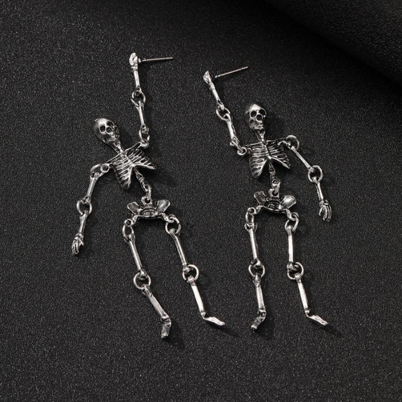 1 pair Halloween Skull Earrings Party Horror Funny Skull Skeleton Earrings Silver Bronze Color Holiday Gift