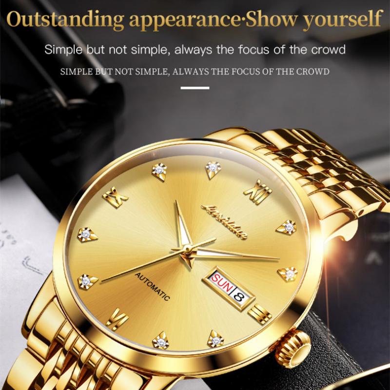 JINSHIDUN Novo Relógio Masculino de Negócios e Lazer Relógio Mecânico Automático Moda Diamante À Prova D'Água Luminoso Relógio Masculino de Alta Qualidade