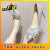 Rhinestone Celebrity Temperament Comfortable Wear-resistant High Heels 2025 Spring and Autumn New French Pointed Bow Single Shoes