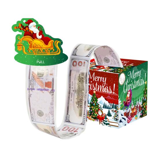 Christmas Money Box Pull-out Cash Gift Box DIY Holiday Money Gift Box with Transparent Bags Christmas Money Holder Pull Box for Kids Adults
