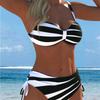 1011 New Sexy European and American Bikini Print Lace-up Halter Swimsuit Women