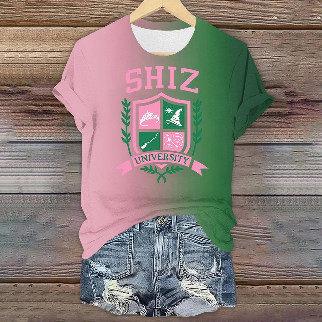 Women's Casual Printed T-shirt Round Neck Pullover Short Sleeve Top