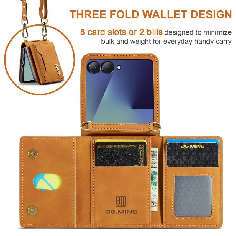 Premium Crossbody Leather Wallet Phone Case For Samsung Galaxy Z Flip 8 7 6 5 4 3 Card Slots Holder Cover Hoesje Coque Funda
