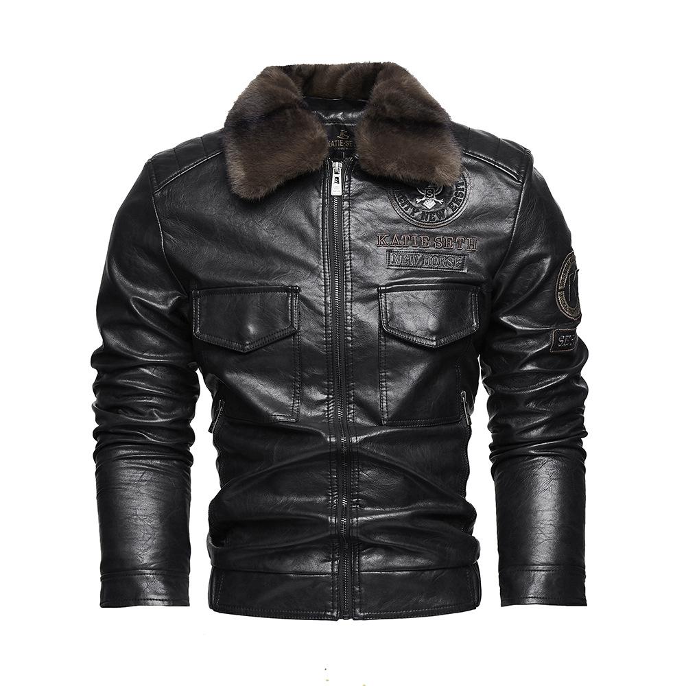 European and American Men's Leather Jacket with A Collar for Warmth and Plus Size Motorcycle Men's Jacket