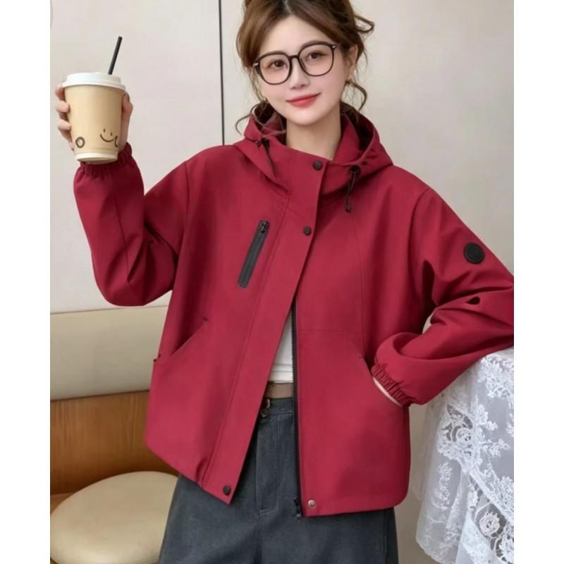 Womens Short Hooded Windbreaker Jacket Casual Loose Fit Oversized Coat