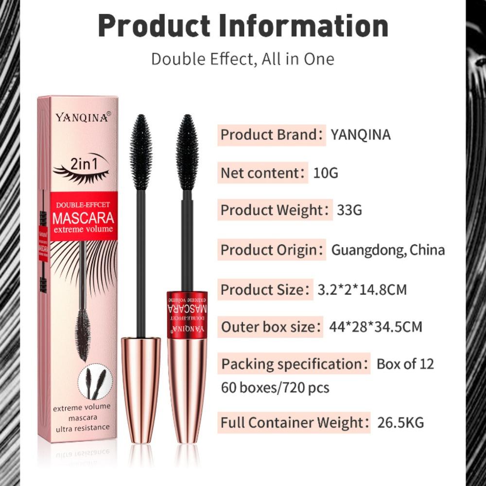 YANQINA Mascara lungo due in uno a doppio effetto, impermeabile, riccioli spessi naturali senza svenimento
