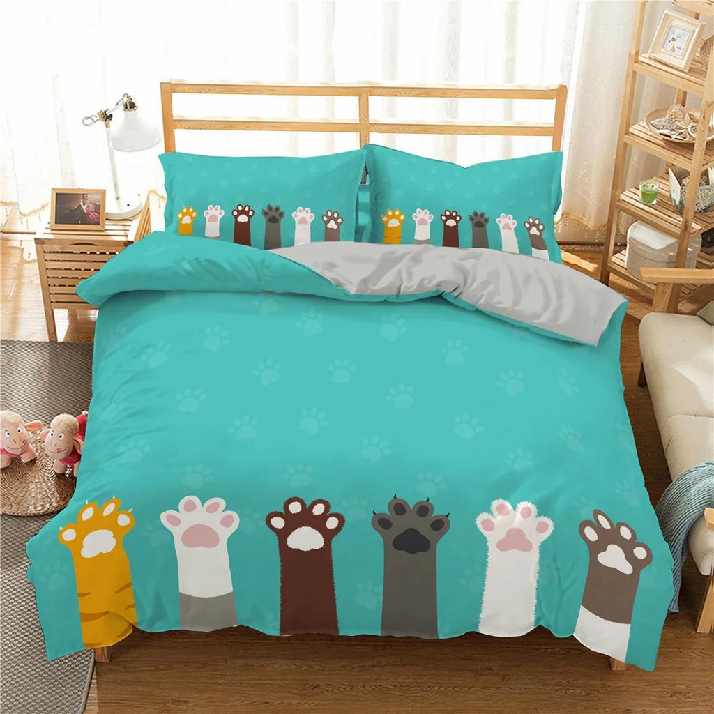 Cartoon Cat Duvet Cover Kawaii Black Kitty For Kids Teens Women Girls Pet Animals Polyester Quilt Cover For Bedroom Decoration