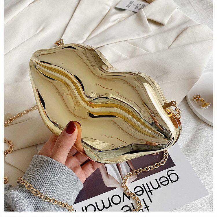 Bolso de Mano con Labios Dorados para Mujer Bolso de Hombro de Cadena Acrílica de Alta Calidad para Señoras Bolso de Noche Forma de Labios Cartera