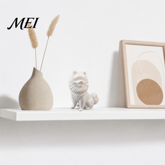Three-dimensional Dog Statue 3D Printed Cute Pomeranian Figurine, White Twisting Head Puppy Statue, Small Versatile Home Style Accessory Desktop