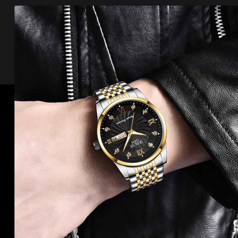 Men's Business Leisure Watch Steel Belt Calendar Night Light Quartz Watch