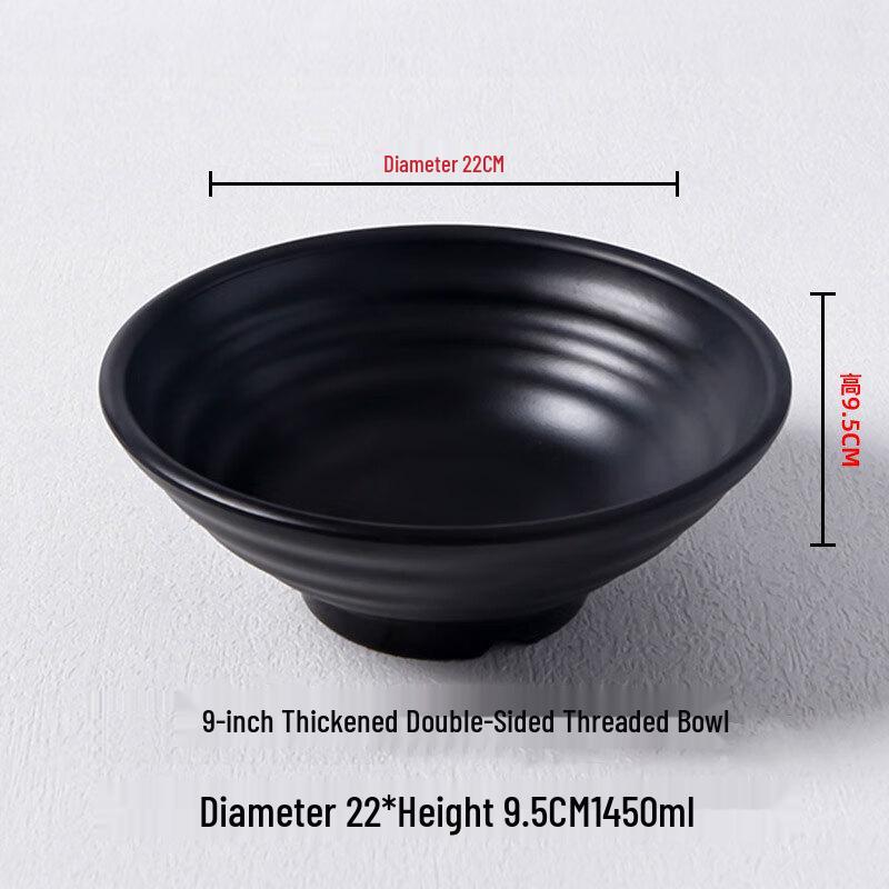 

9-inch Black Melamine Ramen Bowl Set