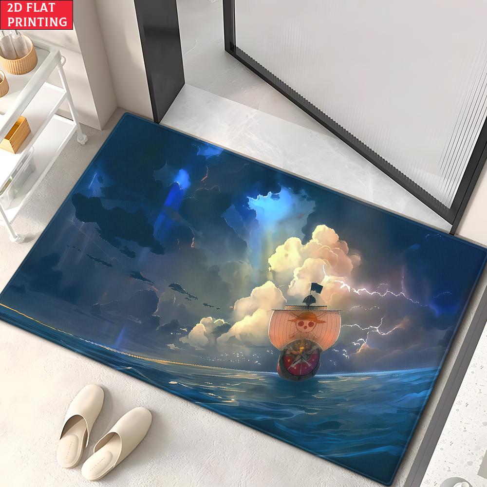 Anime Straw Hat Crew Doormat, Cartoon Pirate Non-slip Floor Mat, Decorative Entrance Rug for Home Living Room Bedroom Game Room