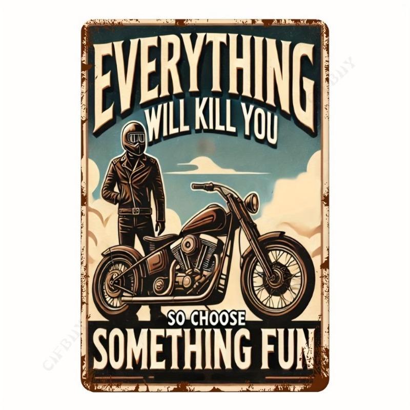 Motorcycle Metal Wall Sign, Garage Bar Decor 20x30cm