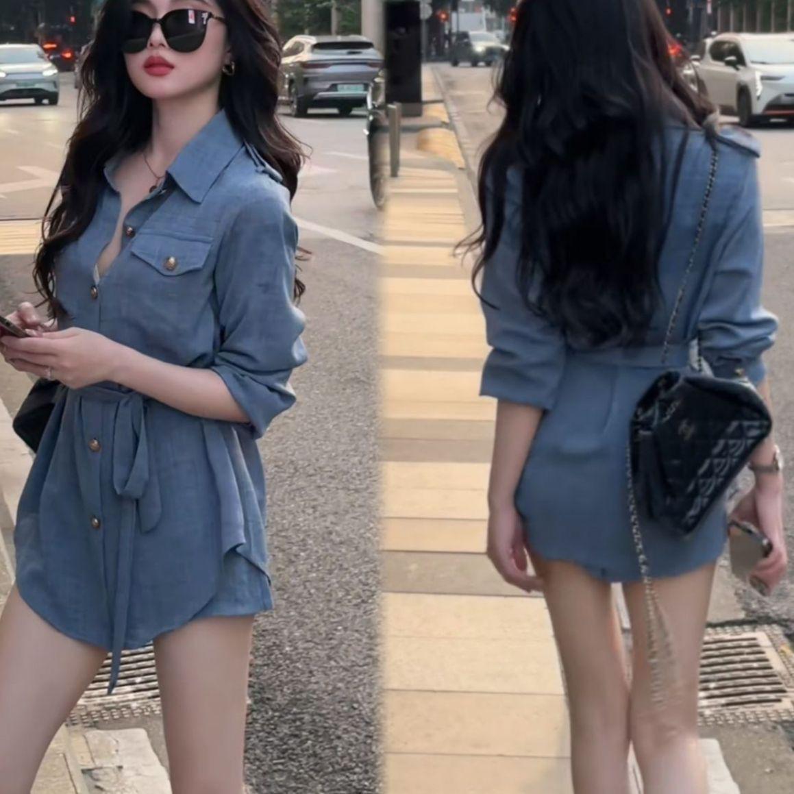 

Стильный осенний комплект 2025 года, состоящий из рубашки с длинным рукавом и шорт, позволяющий выглядеть моложе. M (100-120 jin)