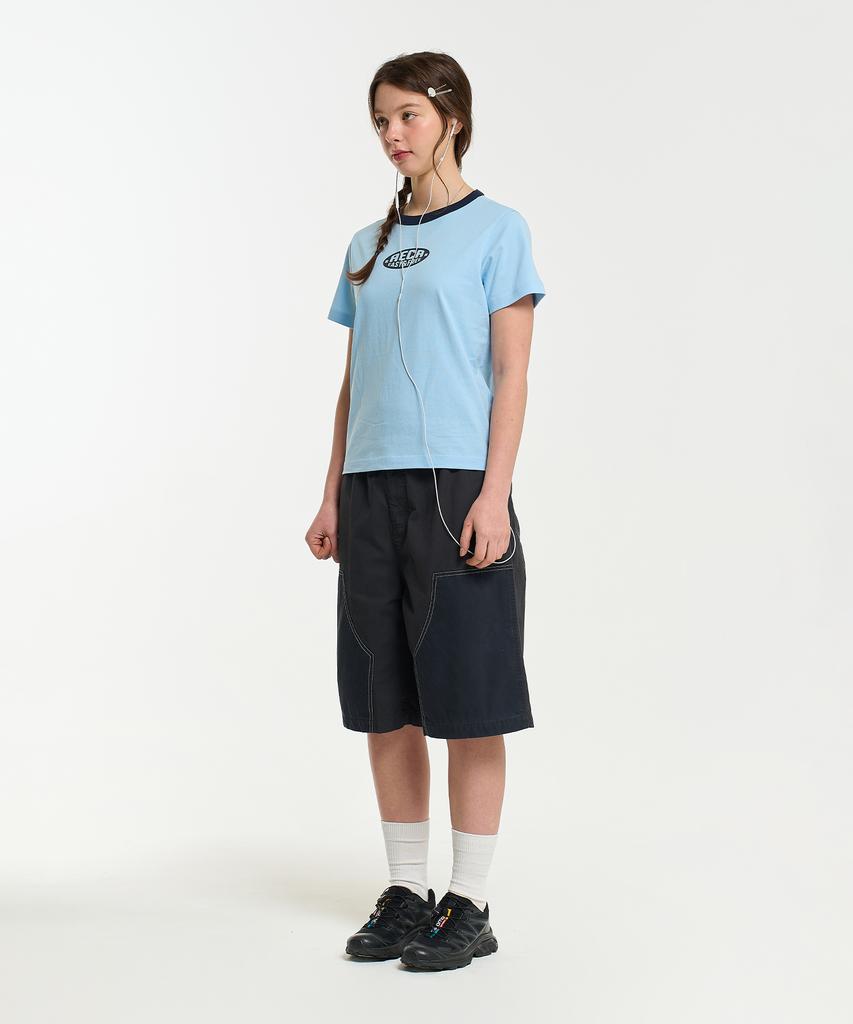 AECA (Woman) Aeca Oval Emblem Graphic Ringer Half Sleeve Tee-Sky Blue