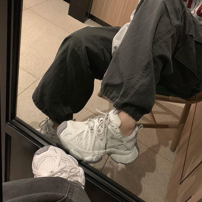 

Cowhide version~ 4CM shock-absorbing thick-soled mesh women s new light leather sports dad shoes in summer 2025 35