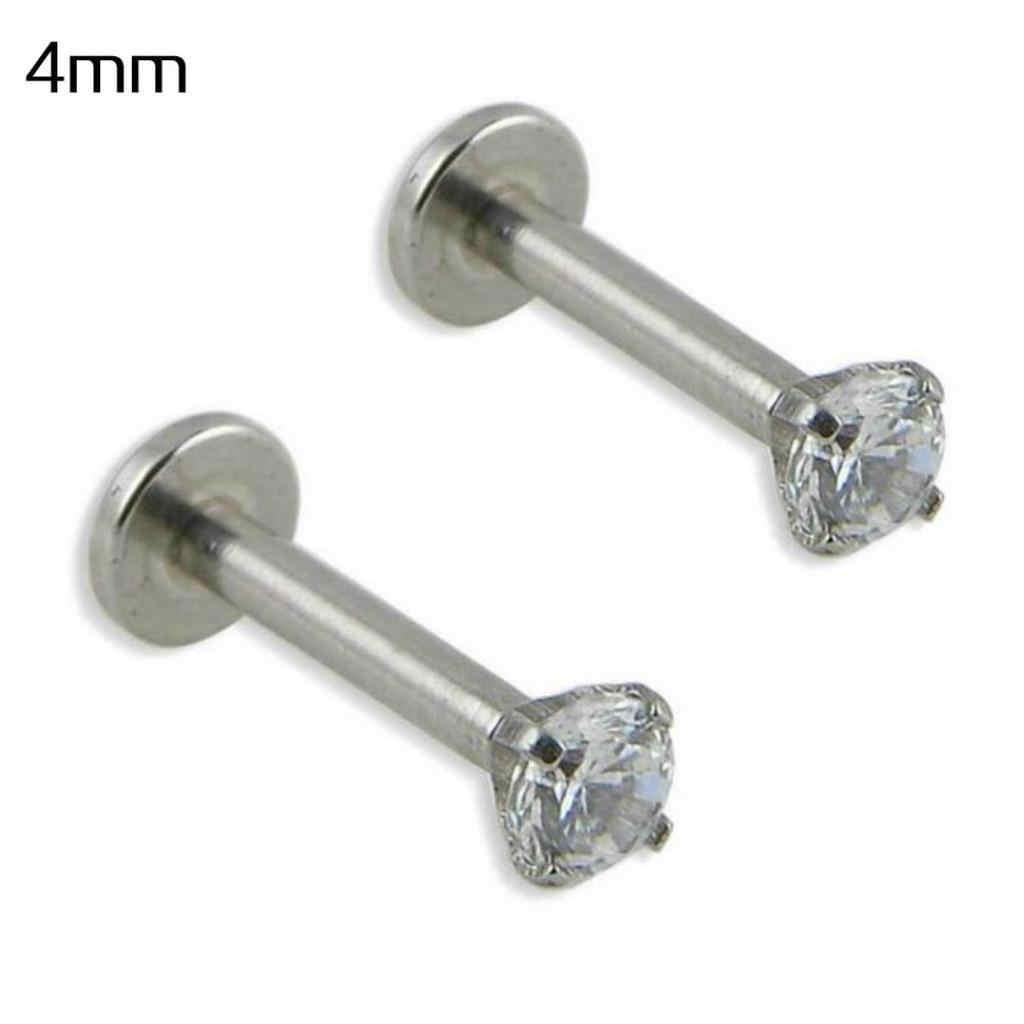 1 Pair Cubic Zirconia Tragus Lip Ring Ear Cartilage Earring Tongue Studs Body Jewelry 3/4mm 4mm