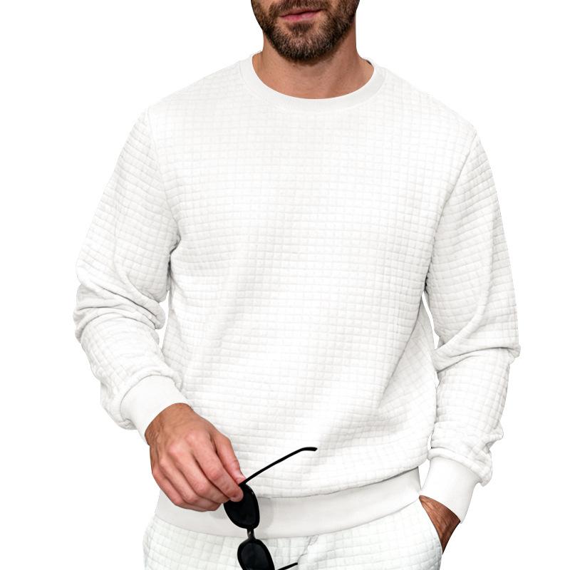 Men S Casual Long Sleeve Crew Neck Textured Pullover Sweatshirt
