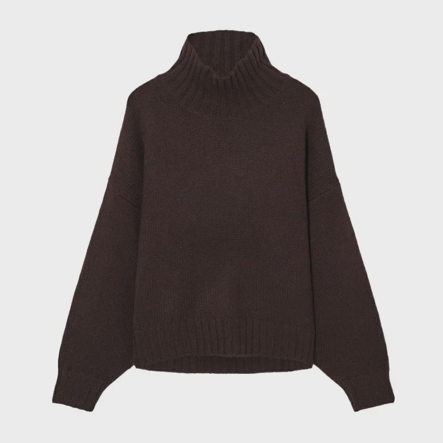Pulover Maro Închis pentru Femei 2023 în Formă de Cocoon cu Guler Ridicat - Toamnă/Iarnă Casual Croială Lejeră