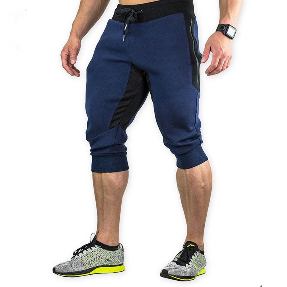 Men's Cotton Casual Shorts 3/4 Jogger Capri Pants Breathable Below Knee Short Pants with Three Pockets