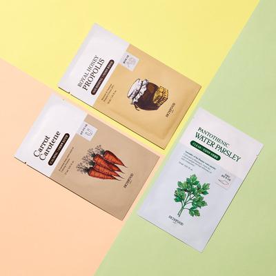 [10 Sheets] 3 Types of Sheet Masks (propolis, Carrot, Water Parsley_selected)