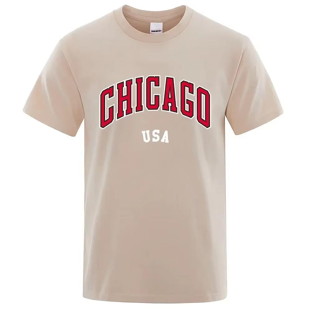 Chicago Usa City Street Letter Printing T Shirts for Men Women Cotton T Shirts Fashion O-Neck Tops Oversized Men Clothing