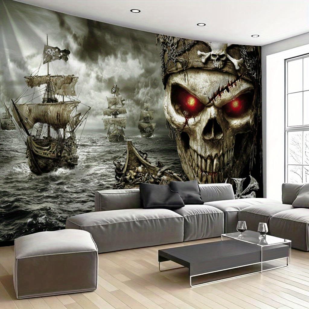 Mysterious Pirate Skull Ship Digital Printing Polyester Wall Tapestry Suitable for Use Living Rooms Bedrooms Offices Bars Party