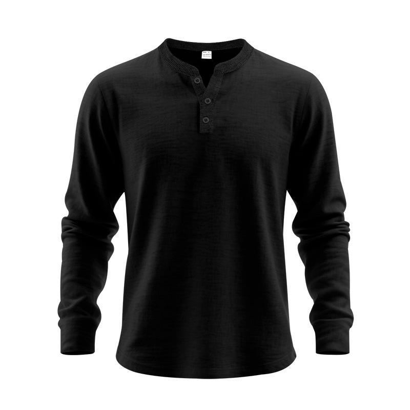 Pánská ležérní volná košile Henley s dlouhým rukávem na podzim