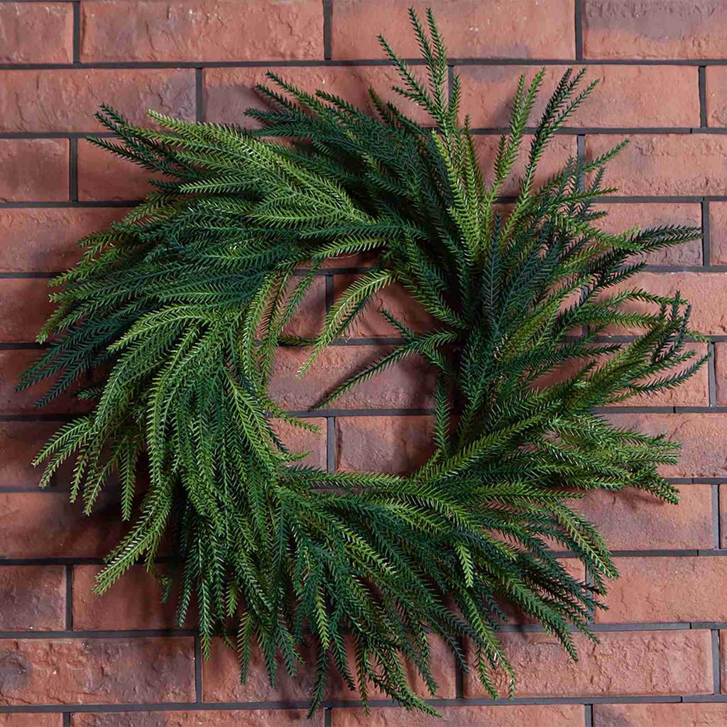 Artificial Pine Needle Wreath Faux Xmas Green Pine Hanging Wreath for Front Door Home Decor