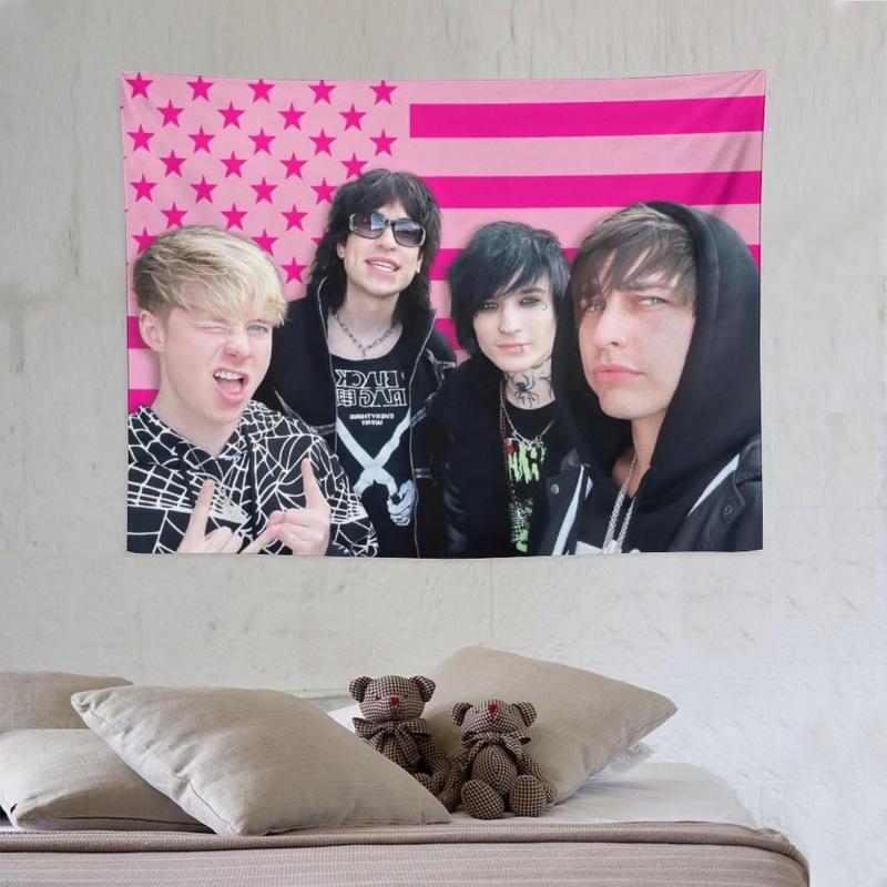 VIKAMA European And American Emo Band Tapestry Pink Flag Punk Style Rock Room Decoration Wall Cloth Room Decoration