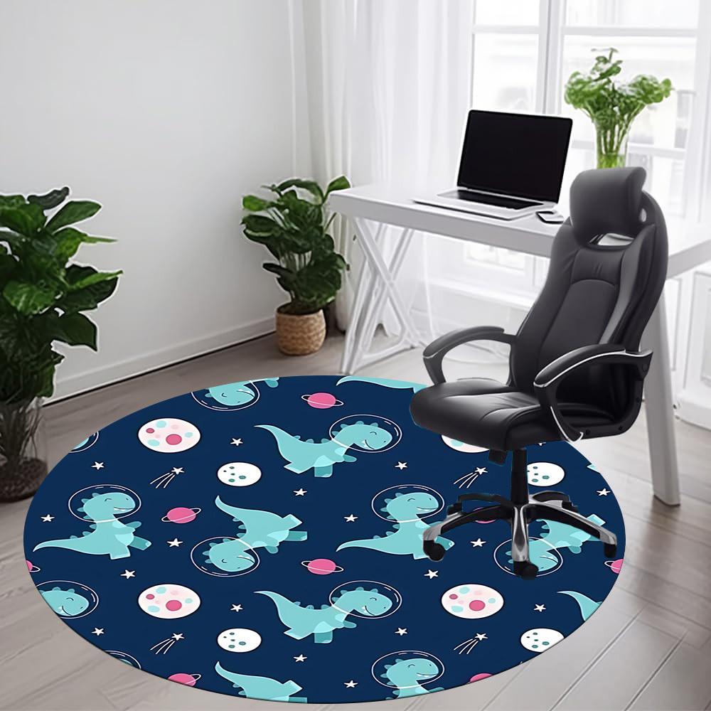 1PC Dino Space Office Round Area Rug, Mat Suitable For Office, Under Office Chairs Bedroom Living Room Home Decor, Room Deco