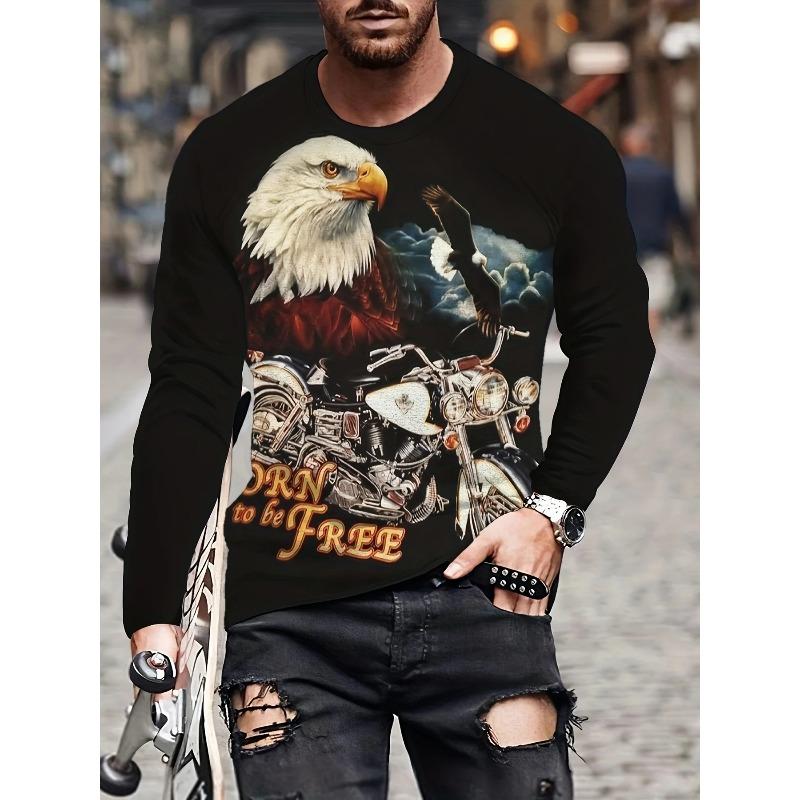 Men's Autumn and Winter 3D Printed Crew Neck Long Sleeve T-Shirt Fashion Versatile Trend Breathable Casual