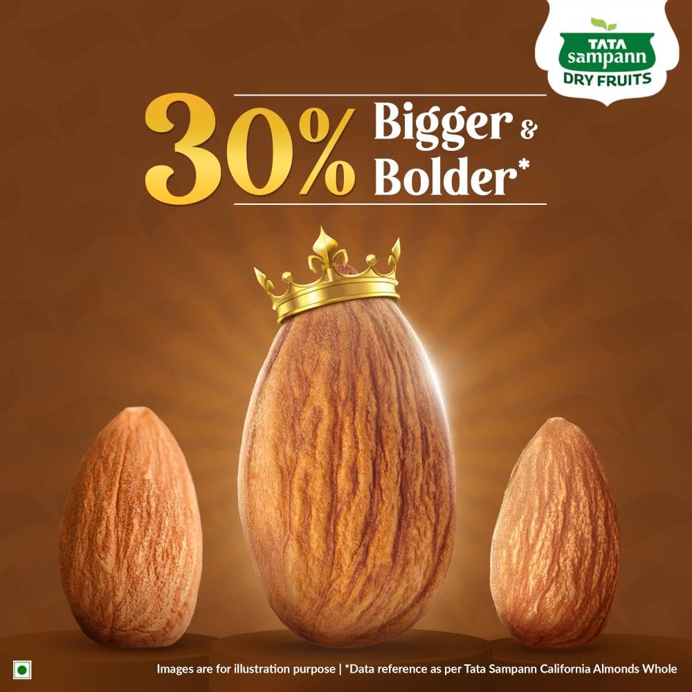 TATA Sampann Maharajaa Almonds Whole 200g Bigger & Bolder Premium Badam Rich In Protein Magnesium Phosphorus Perfect for Healthy Snacking