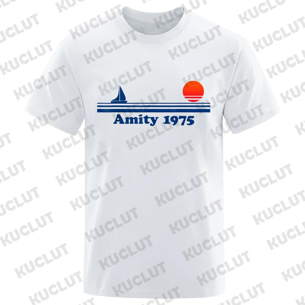 Amity 1975 Retro Print Tshirt Men Creativity Sweat Clothing Fashion Tee Clothes T Shirts Breathable T-Shirts Vintage Man Tshirts